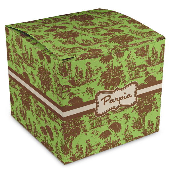 Custom Green & Brown Toile Cube Favor Gift Boxes (Personalized)