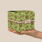 Green & Brown Toile Cube Favor Gift Box - On Hand - Scale View