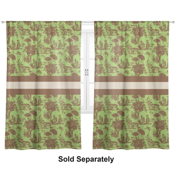 Custom Green & Brown Toile Curtain Panel - Custom Size