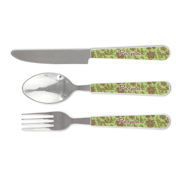 Custom Green & Brown Toile Cutlery Set (Personalized)