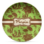 Green & Brown Toile Microwave Safe Plastic Plate - Composite Polymer (Personalized)