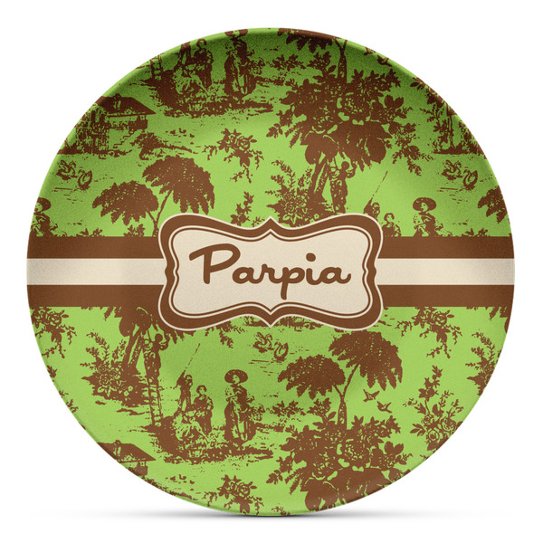 Custom Green & Brown Toile Microwave Safe Plastic Plate - Composite Polymer (Personalized)