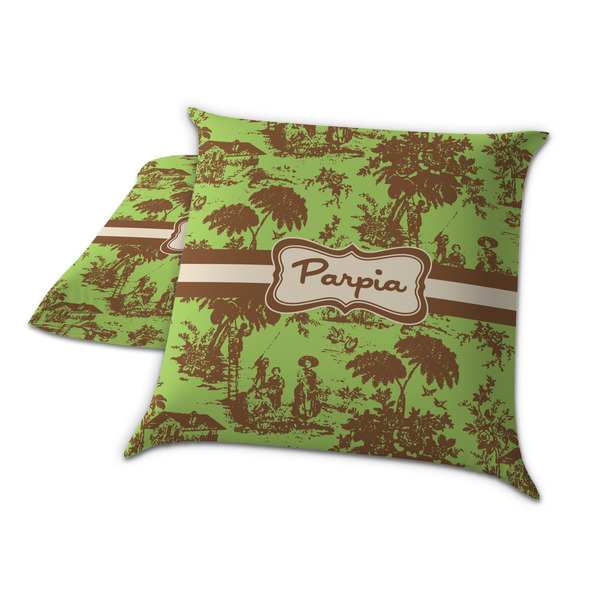 Green & Brown Toile Decorative Pillow Case - TWO