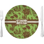 Green & Brown Toile 10" Glass Lunch / Dinner Plates - Single or Set (Personalized)
