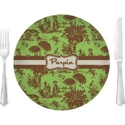 Green & Brown Toile 10" Glass Lunch / Dinner Plates - Single or Set (Personalized)