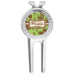 Green & Brown Toile Golf Divot Tool & Ball Marker (Personalized)