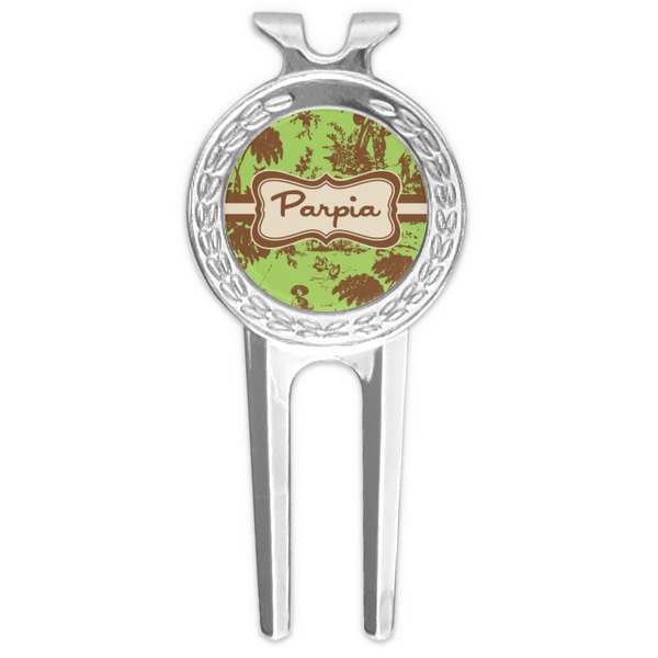 Custom Green & Brown Toile Golf Divot Tool & Ball Marker (Personalized)