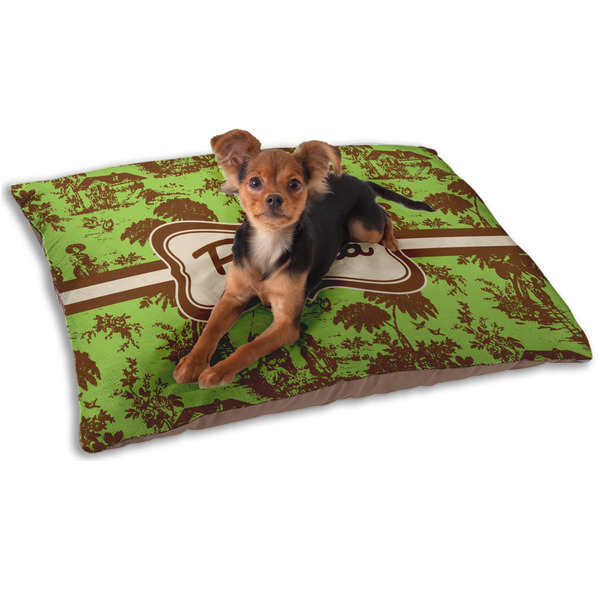 Custom Green & Brown Toile Dog Bed - Small w/ Name or Text