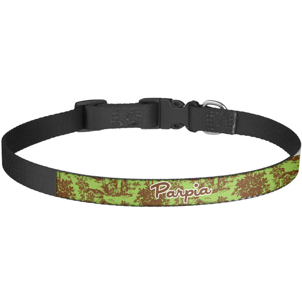 Custom Green & Brown Toile Dog Collar - Large (Personalized)