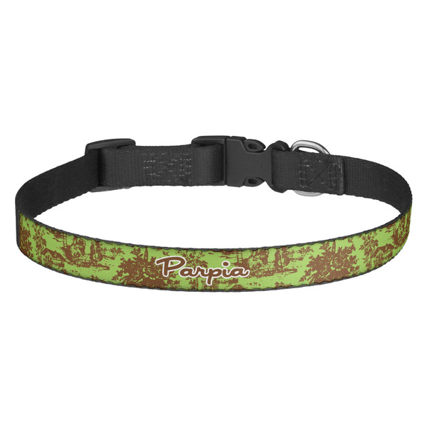 Custom Green & Brown Toile Dog Collar - Medium (Personalized)
