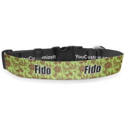 Green & Brown Toile Deluxe Dog Collar - Extra Large (16" to 27") (Personalized)