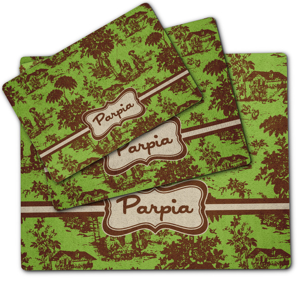 Green & Brown Toile Dog Food Mat - MAIN (sm, med, lrg)