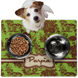 Green & Brown Toile Dog Food Mat - Medium w/ Name or Text