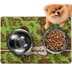 Green & Brown Toile Dog Food Mat - Small w/ Name or Text