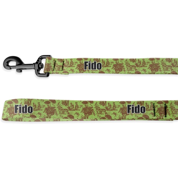 Custom Green & Brown Toile Deluxe Dog Leash - 4 ft (Personalized)