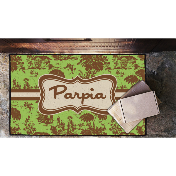 Green & Brown Toile Door Mat - LIFESTYLE (Lrg)