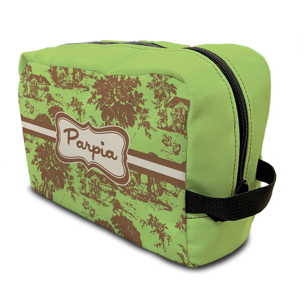 Custom Green & Brown Toile Toiletry Bag / Dopp Kit (Personalized)