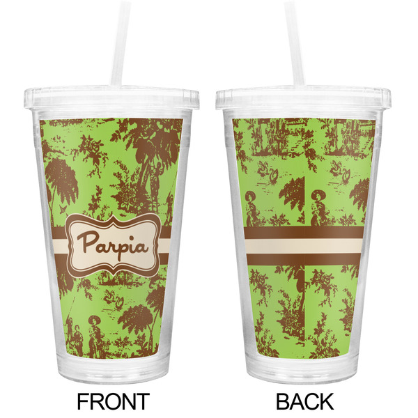 Green & Brown Toile Double Wall Tumbler with Straw - Approval