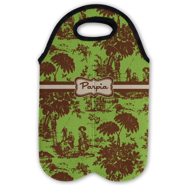 Green & Brown Toile Double Wine Tote - Flat (new)