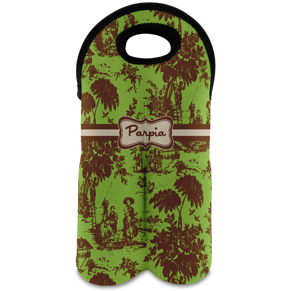 Custom Green & Brown Toile Wine Tote Bag (2 Bottles) (Personalized)