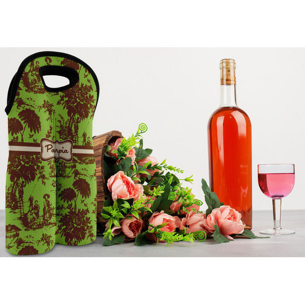Green & Brown Toile Double Wine Tote - LIFESTYLE (new)