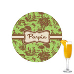 Green & Brown Toile Printed Drink Topper - 2.15" (Personalized)