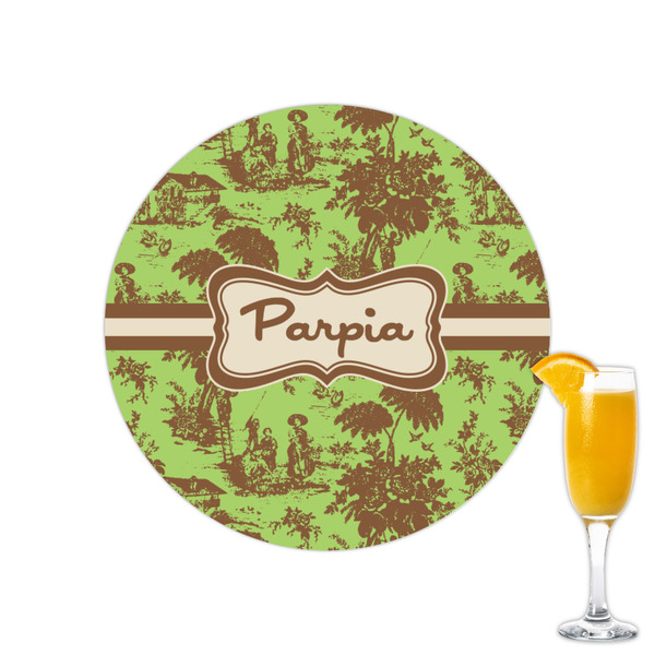 Custom Green & Brown Toile Printed Drink Topper - 2.15" (Personalized)