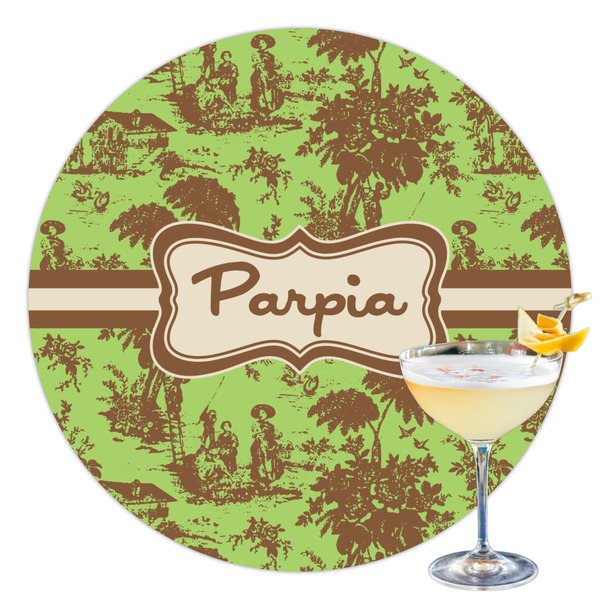 Custom Green & Brown Toile Printed Drink Topper - 3.5" (Personalized)