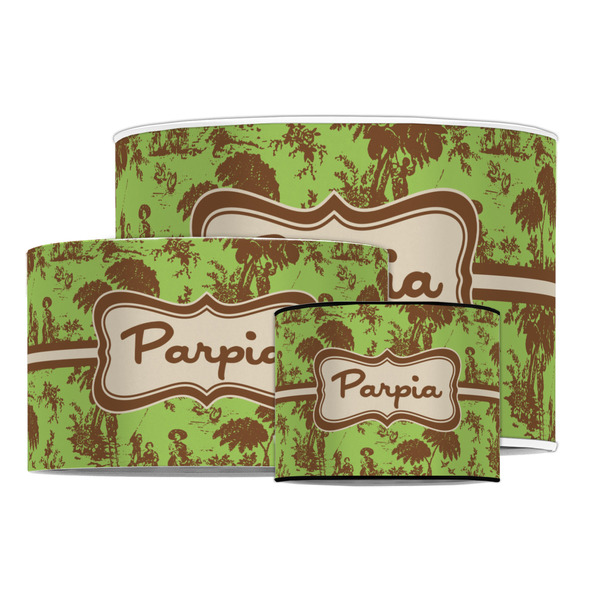 Green & Brown Toile Drum Lampshades - MAIN