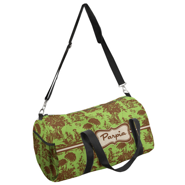 Custom Green & Brown Toile Duffel Bag (Personalized)
