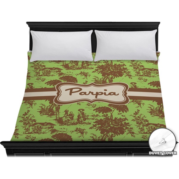 Custom Green & Brown Toile Duvet Cover - King (Personalized)