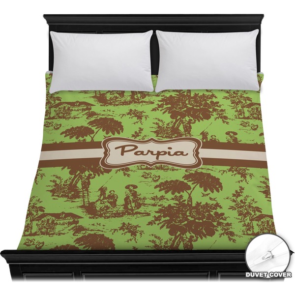 Custom Green & Brown Toile Duvet Cover - Full / Queen (Personalized)