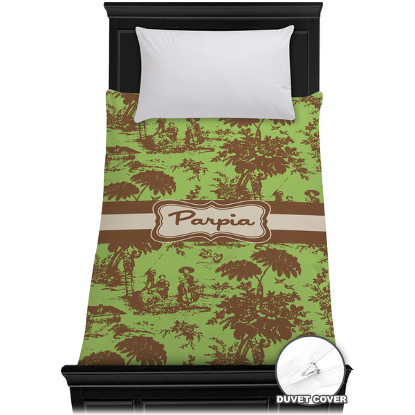 Custom Green & Brown Toile Duvet Cover - Twin XL (Personalized)