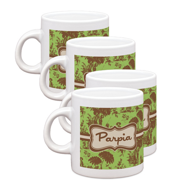 Custom Green & Brown Toile Single Shot Espresso Cups - Set of 4 (Personalized)