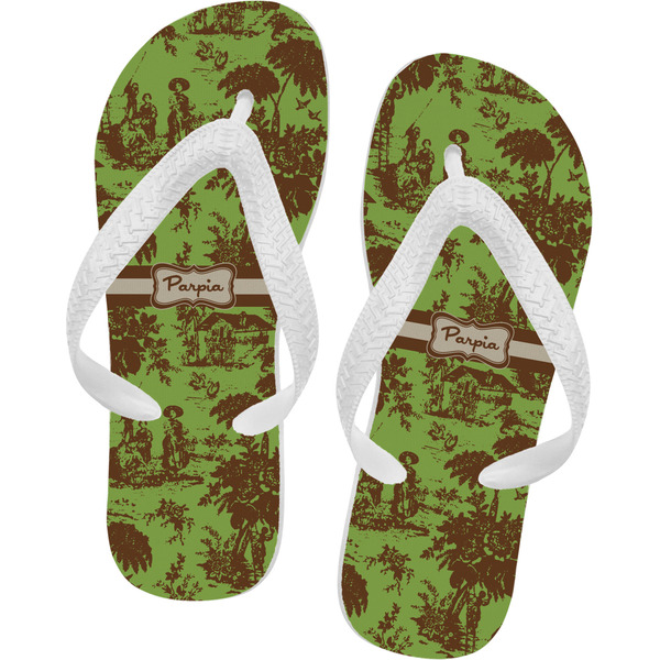 Custom Green & Brown Toile Flip Flops - XSmall (Personalized)
