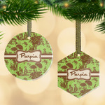 Green & Brown Toile Flat Glass Ornament w/ Name or Text