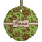 Green & Brown Toile Frosted Glass Ornament - Round