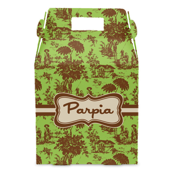 Green & Brown Toile Gable Favor Box - Front