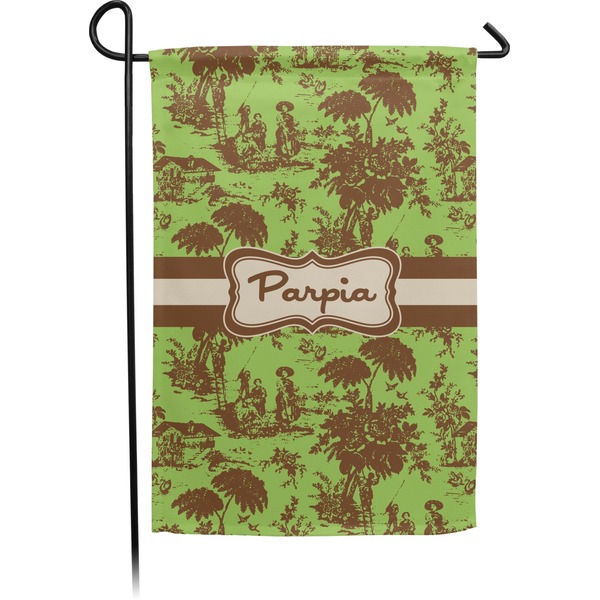 Custom Green & Brown Toile Small Garden Flag - Double Sided w/ Name or Text