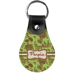 Green & Brown Toile Genuine Leather Keychain (Personalized)