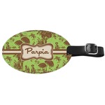 Green & Brown Toile Genuine Leather Oval Luggage Tag (Personalized)