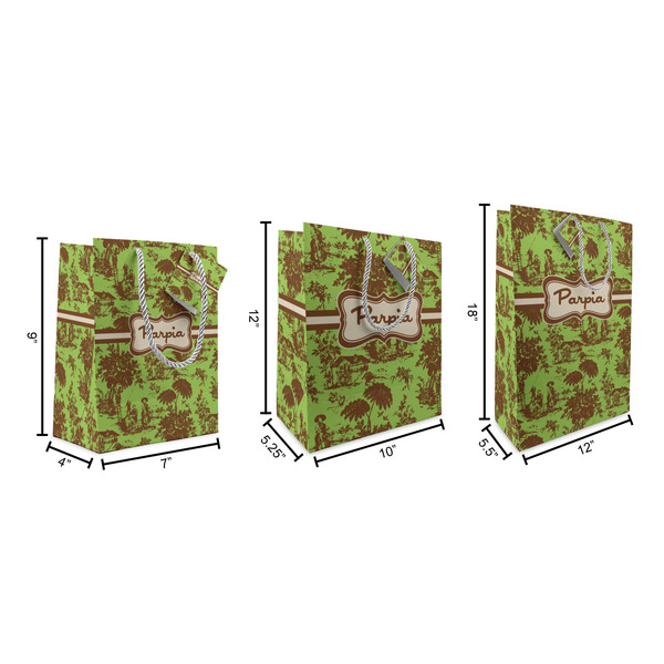 Green & Brown Toile Gift Bags - All Sizes - Dimensions