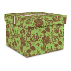Green & Brown Toile Gift Box with Lid - Canvas Wrapped - Large (Personalized)