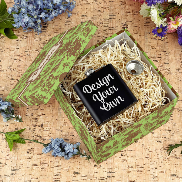 Green & Brown Toile Gift Boxes with Lid - Canvas Wrapped - Large - In Context