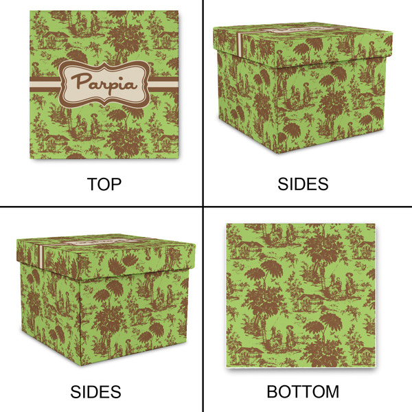 Green & Brown Toile Gift Boxes with Lid - Canvas Wrapped - Medium - Approval