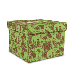Green & Brown Toile Gift Box with Lid - Canvas Wrapped - Medium (Personalized)