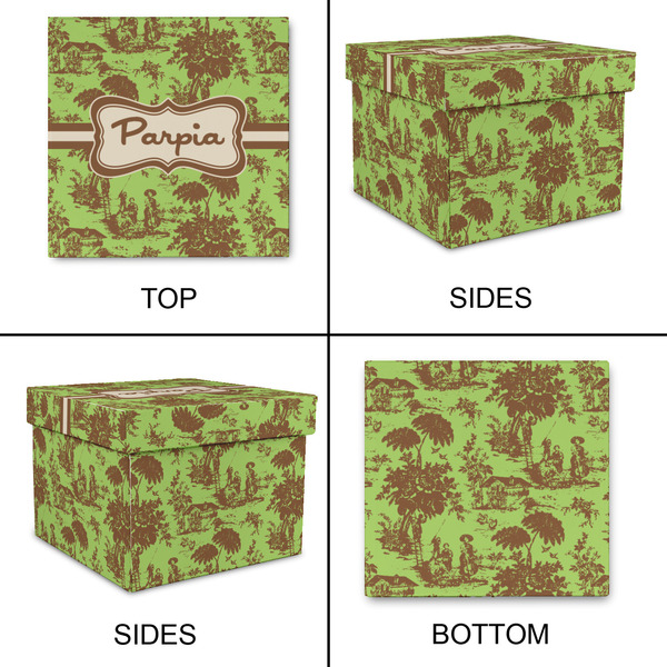 Green & Brown Toile Gift Boxes with Lid - Canvas Wrapped - Small - Approval