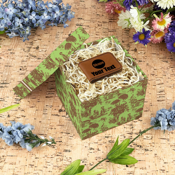 Green & Brown Toile Gift Boxes with Lid - Canvas Wrapped - Small - In Context