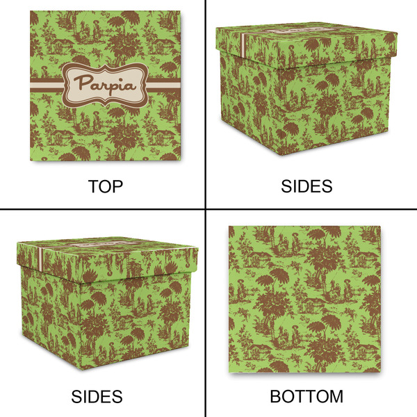 Green & Brown Toile Gift Boxes with Lid - Canvas Wrapped - X-Large - Approval