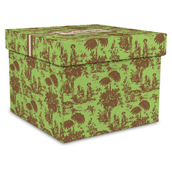 Green & Brown Toile Gift Box with Lid - Canvas Wrapped - X-Large (Personalized)